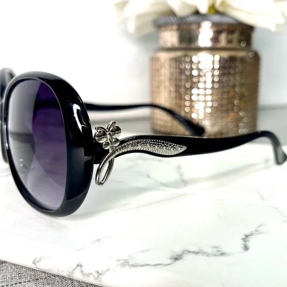 Black Oversized Sunglasses Polarized Purple Ombre Lenses New with Case - Picture 4 of 6